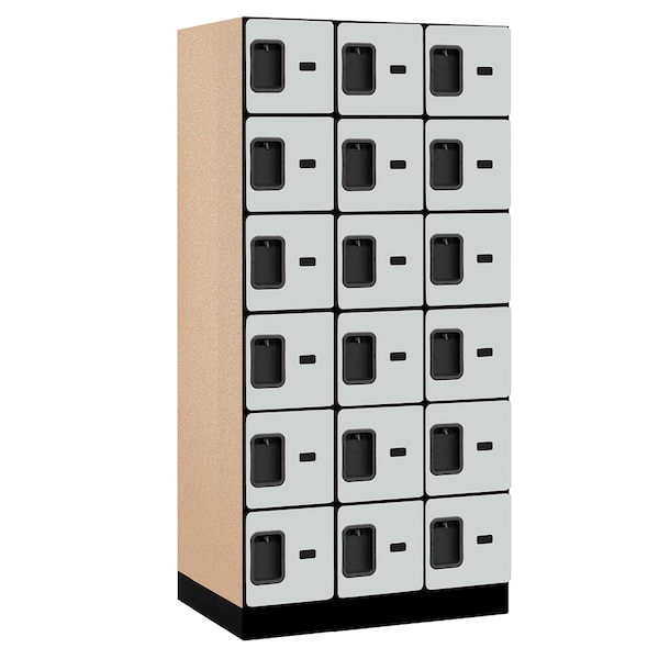 Box Locker, 36" W, 21" D, 76" H, (3) Wide, (18) Openings, Gray
